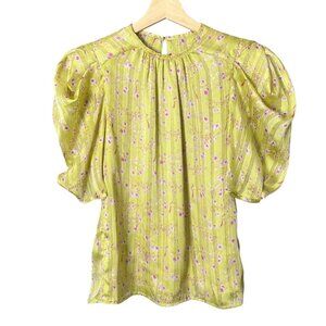 Sabina Musayev Floral Nimbus‎ Blouse Green XS Coquette Feminine Romantic Spring